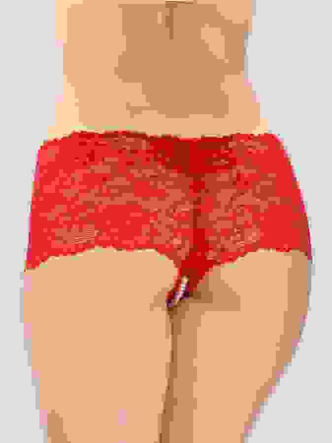 Lovehoney Red Crotchless Pearl Shorts, Red, hi-res